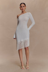 Kayden Fringe Off Shoulder Knit Mini Dress - Ivory